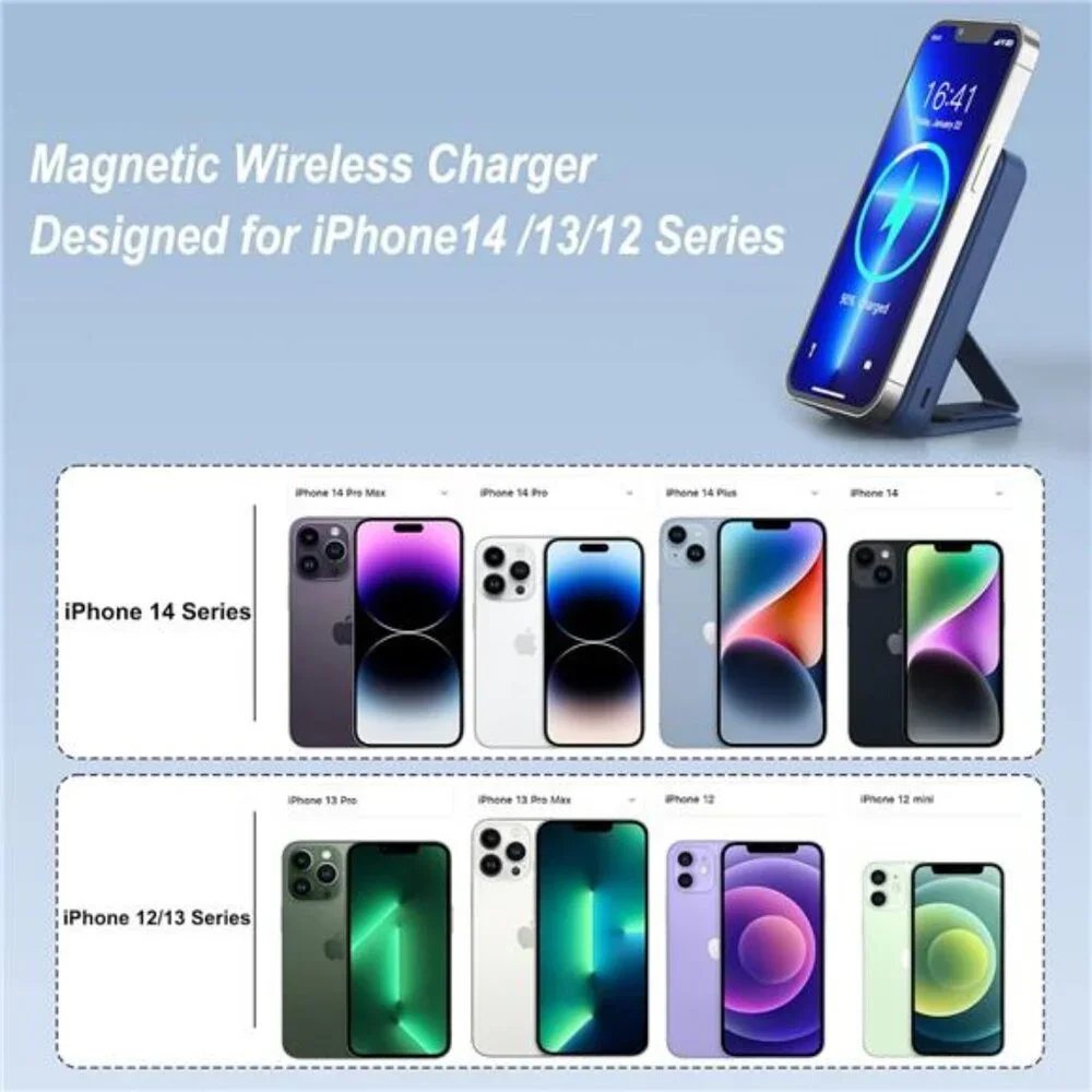 Magnetic Power Bank, 10000mAh Foldable Wireless Portable Charger with USB-C